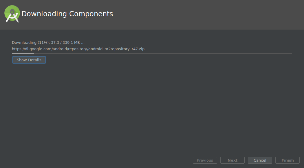 Android Studio Installation: downloading components