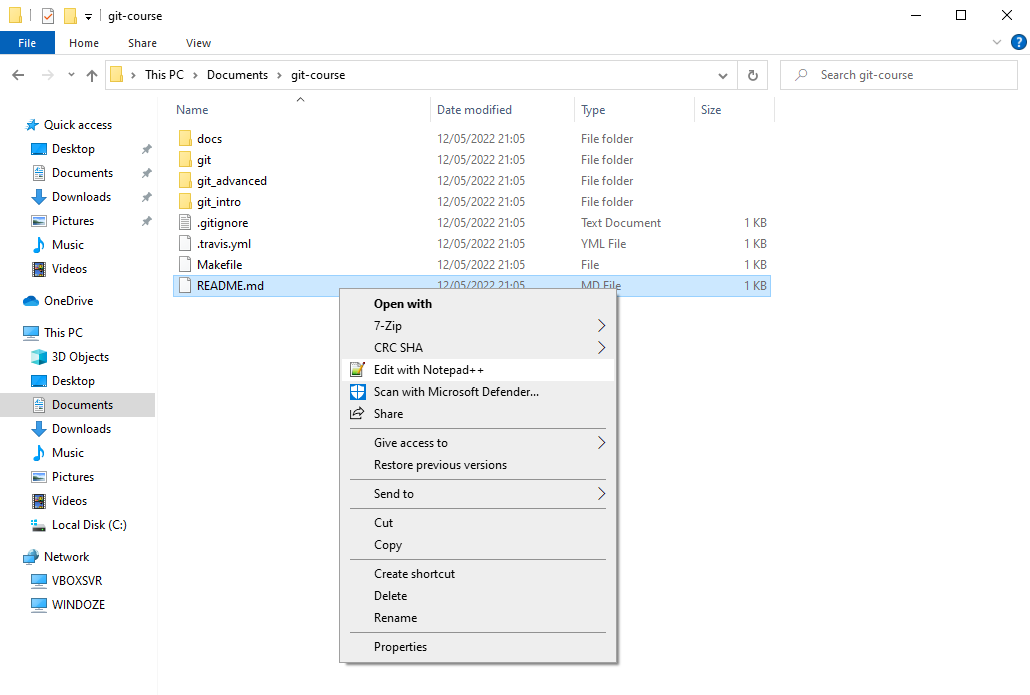 Open README file in Notepad++ from File Explorer